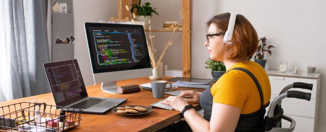 disabled woman codes from home